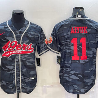 Men's San Francisco 49ers #11 Brandon Aiyuk Grey Red Camo With Patch Cool Base Stitched Baseball Jersey