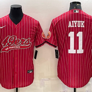 Men's San Francisco 49ers #11 Brandon Aiyuk Red With Patch Cool Base Stitched Baseball Jersey