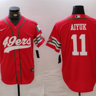Men's San Francisco 49ers #11 Brandon Aiyuk Red With Patch Cool Base Stitched Baseball Jersey