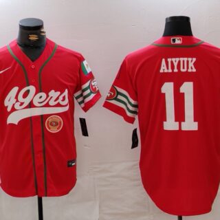 Men's San Francisco 49ers #11 Brandon Aiyuk Red With Patch Cool Base Stitched Baseball Jerseys