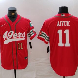 Men's San Francisco 49ers #11 Brandon Aiyuk Red With Patch Cool Base Stitched Baseball Jerseys