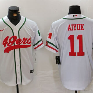 Men's San Francisco 49ers #11 Brandon Aiyuk White With Patch Cool Base Stitched Baseball Jersey
