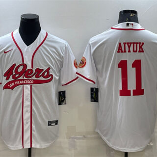 Men's San Francisco 49ers #11 Brandon Aiyuk White With Patch Cool Base Stitched Baseball Jersey