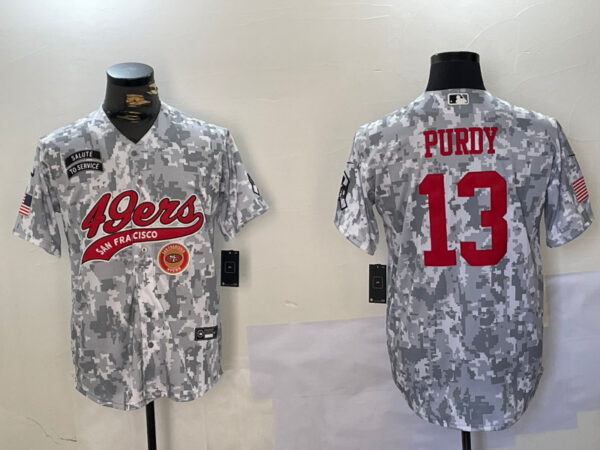 Men's San Francisco 49ers #13 Brock Purdy 2024 Arctic Camo Salute To Service Stitched Baseball Jerseys