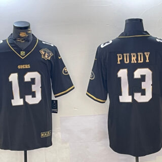 Men's San Francisco 49ers #13 Brock Purdy Black Patch Vapor Limited Stitched Football Jersey