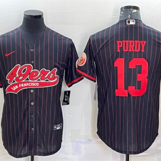 Men's San Francisco 49ers #13 Brock Purdy Black With Patch Cool Base Stitched Baseball Jersey
