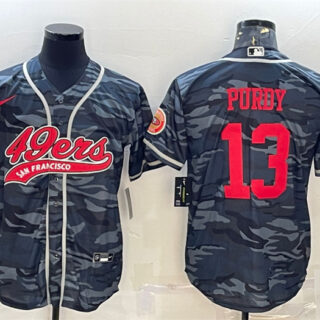 Men's San Francisco 49ers #13 Brock Purdy Grey Camo With Patch Cool Base Stitched Baseball Jersey