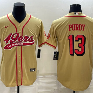 Men's San Francisco 49ers #13 Brock Purdy New Gold With Patch Cool Base Stitched Baseball Jersey