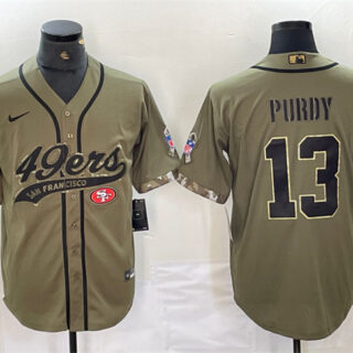 Men's San Francisco 49ers #13 Brock Purdy Olive Salute To Service With Patch Cool Base Stitched Baseball Jersey