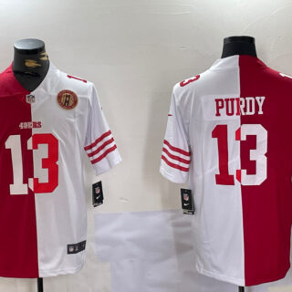 Men's San Francisco 49ers #13 Brock Purdy Red & White Split Limited Stitched Jerseys