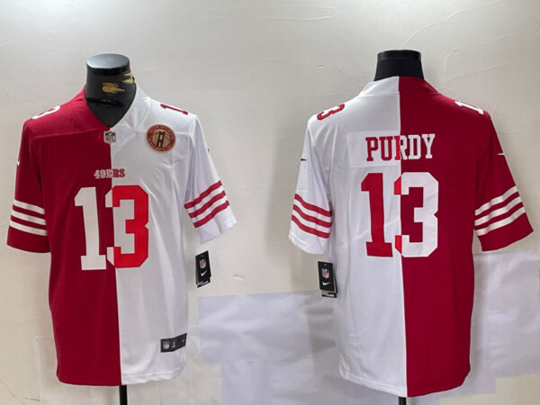 Men's San Francisco 49ers #13 Brock Purdy Red & White Split Limited Stitched Jerseys