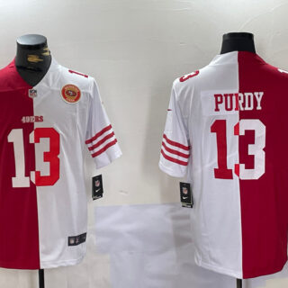 Men's San Francisco 49ers #13 Brock Purdy Red & White Split Limited Stitched Jerseys