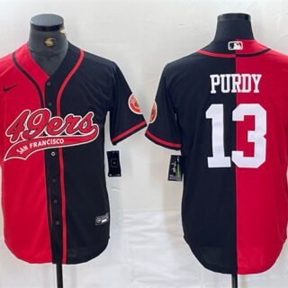 Men's San Francisco 49ers #13 Brock Purdy Red Black Split With Patch Cool Base Stitched Baseball Jersey