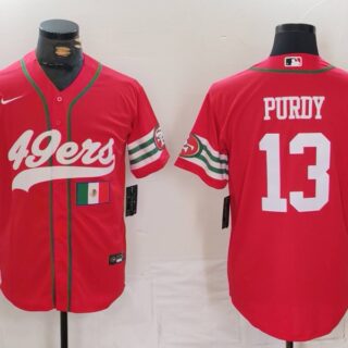 Men's San Francisco 49ers #13 Brock Purdy Red With Patch Cool Base Stitched Baseball Jerseys