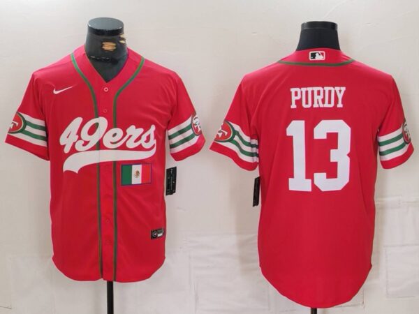 Men's San Francisco 49ers #13 Brock Purdy Red With Patch Cool Base Stitched Baseball Jerseys