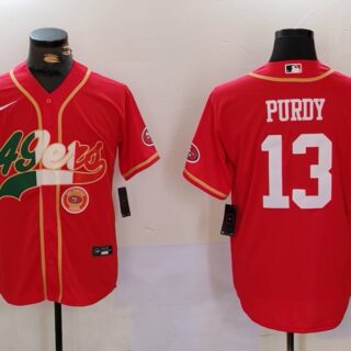 Men's San Francisco 49ers #13 Brock Purdy Red With Patch Cool Base Stitched Baseball Jerseys
