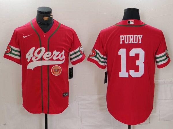 Men's San Francisco 49ers #13 Brock Purdy Red With Patch Cool Base Stitched Baseball Jerseys