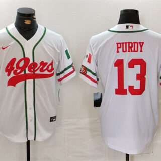 Men's San Francisco 49ers #13 Brock Purdy White With Patch Cool Base Stitched Baseball Jersey