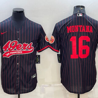 Men's San Francisco 49ers #16 Joe Montana Black Cool Base Stitched Baseball Jersey