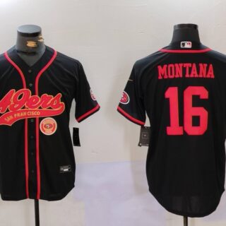 Men's San Francisco 49ers #16 Joe Montana Black With Patch Cool Base Stitched Baseball Jerseys