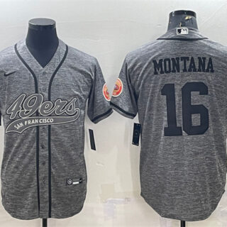 Men's San Francisco 49ers #16 Joe Montana Grey With Patch Cool Base Stitched Baseball Jersey