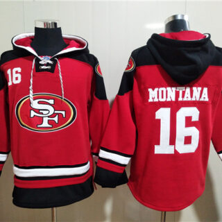 Men's San Francisco 49ers #16 Joe Montana Red All Stitched Sweatshirt Hoodie