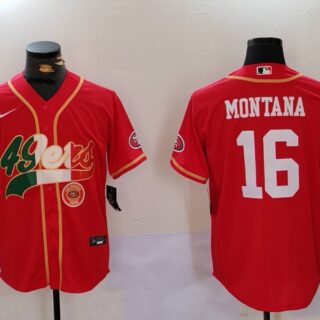 Men's San Francisco 49ers #16 Joe Montana Red With Patch Cool Base Stitched Baseball Jerseys