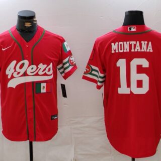 Men's San Francisco 49ers #16 Joe Montana Red With Patch Cool Base Stitched Baseball Jerseys