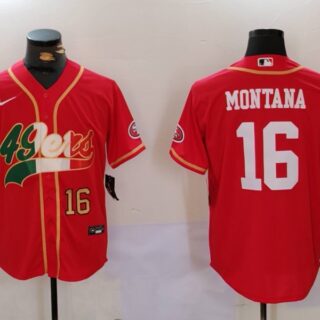 Men's San Francisco 49ers #16 Joe Montana Red With Patch Cool Base Stitched Baseball Jerseys