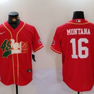 Men's San Francisco 49ers #16 Joe Montana Red With Patch Cool Base Stitched Baseball Jerseys
