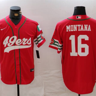 Men's San Francisco 49ers #16 Joe Montana Red With Patch Cool Base Stitched Baseball Jersey
