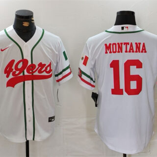Men's San Francisco 49ers #16 Joe Montana White With Patch Cool Base Stitched Baseball Jersey