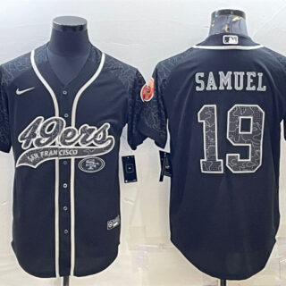 Men's San Francisco 49ers #19 Deebo Samuel Black Reflective With Patch Cool Base Stitched Baseball Jersey