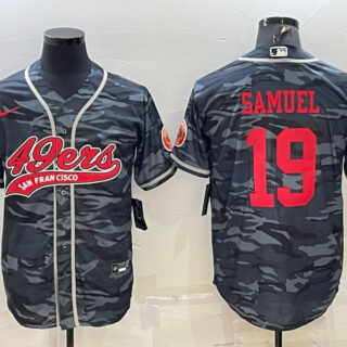 Men's San Francisco 49ers #19 Deebo Samuel Grey Red Camo With Patch Cool Base Stitched Baseball Jersey