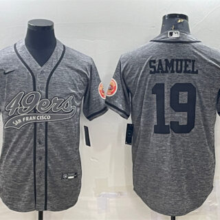 Men's San Francisco 49ers #19 Deebo Samuel Grey With Patch Cool Base Stitched Baseball Jersey