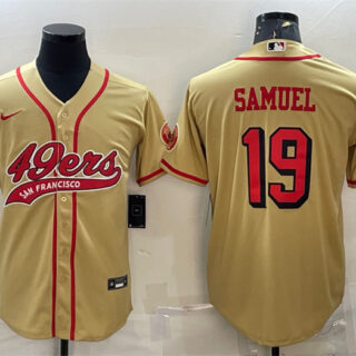 Men's San Francisco 49ers #19 Deebo Samuel New Gold With Patch Cool Base Stitched Baseball Jersey