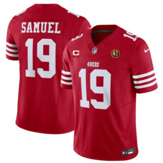 Men's San Francisco 49ers #19 Deebo Samuel Red 2023 F.U.S.E. With 1-Star C Patch And John Madden Patch Vapor Limited Stitched Football Jersey