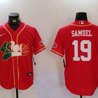 Men's San Francisco 49ers#19 Deebo Samuel Red With Patch Cool Base Stitched Baseball Jerseys