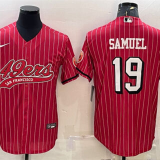 Men's San Francisco 49ers #19 Deebo Samuel Red With Patch Cool Base Stitched Baseball Jersey