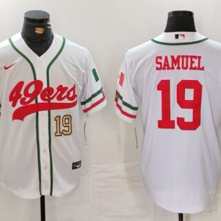 Men's San Francisco 49ers #19 Deebo Samuel White With Patch Cool Base Stitched Baseball Jersey