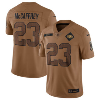Men's San Francisco 49ers #23 Christian McCaffrey 2023 Brown Salute To Service Limited Stitched Football Jersey