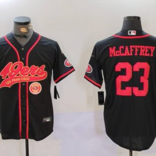 Men's San Francisco 49ers #23 Christian McCaffrey Black With Patch Cool Base Stitched Baseball Jerseys