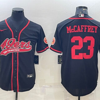 Men's San Francisco 49ers #23 Christian McCaffrey Black With Patch Cool Base Stitched Baseball JerseyS