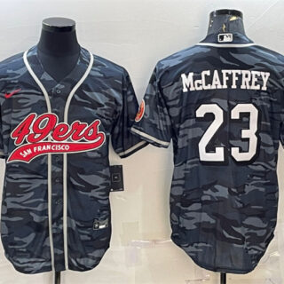 Men's San Francisco 49ers #23 Christian McCaffrey Grey Camo With Patch Cool Base Stitched Baseball Jersey
