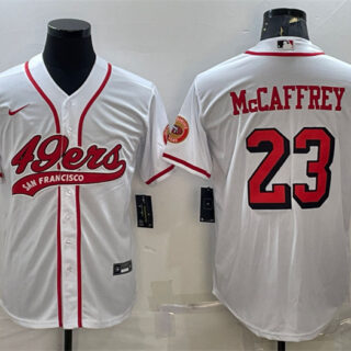 Men's San Francisco 49ers #23 Christian McCaffrey New White With Patch Cool Base Stitched Baseball Jersey