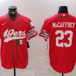 Men's San Francisco 49ers #23 Christian McCaffrey Red With Patch Cool Base Stitched Baseball Jerseys