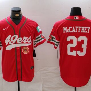 Men's San Francisco 49ers #23 Christian McCaffrey Red With Patch Cool Base Stitched Baseball Jerseys