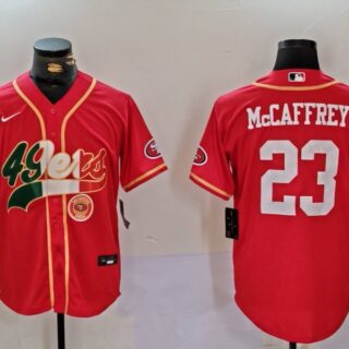 Men's San Francisco 49ers #23 Christian McCaffrey Red With Patch Cool Base Stitched Baseball Jerseys