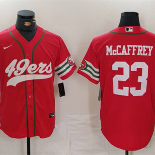 Men's San Francisco 49ers #23 Christian McCaffrey Red With Patch Cool Base Stitched Baseball Jersey