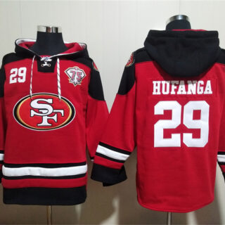 Men's San Francisco 49ers #29 Talanoa Hufanga Red With 75th Anniverseray Patch Ageless Must-Have Lace-Up Pullover